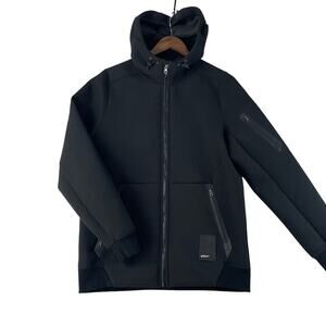 Qualtrics Soft Shell Jacket Black Men's SZ L Pockets Zip Front Hooded EUC